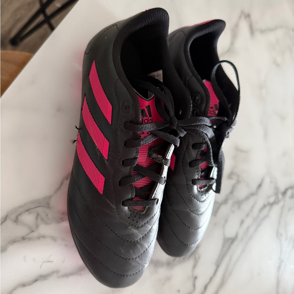 Adidas Kids Black Sneakers with Pink Stripes